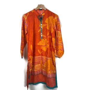 NWT Tarzz Colorful Floral Bohemian Artsy Lagen Tunic Dress Orange Size Medium